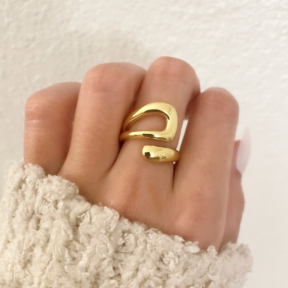 925 Sterling Silver Gold Chunky Bold Statement Ring Large Wrap Ring - Picture 3 of 8